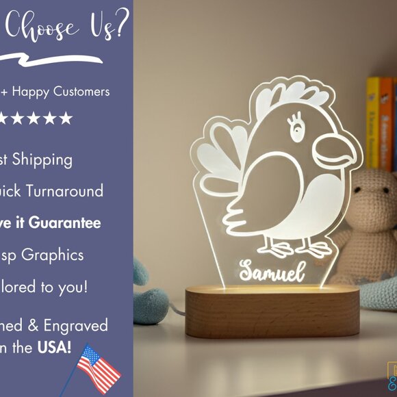 Rooster Chick Custom Name Light • Personalized LED Cloud Decor • Baby Gift - Picture 4 of 8